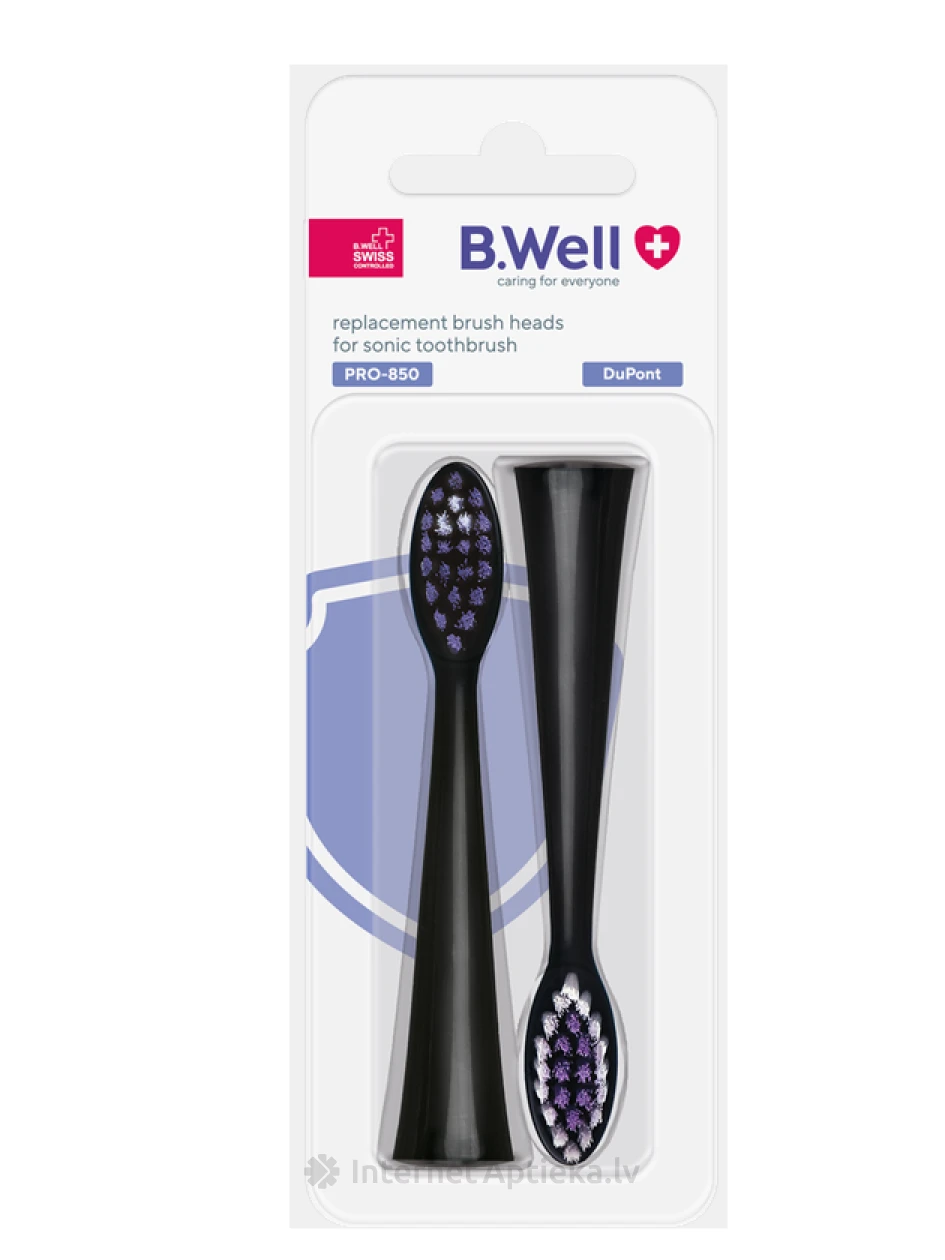B.WELL PRO-850 elektriskās zobu birstes melni uzgaļi, 2 gb. | internetaptieka.lv