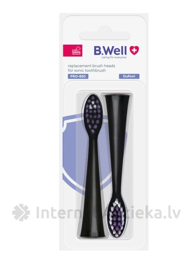 B.WELL PRO-850 elektriskās zobu birstes melni uzgaļi, 2 gb. | internetaptieka.lv