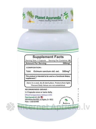 Planet Ayurveda® Tulsi Organic, 60 kapsulas | internetaptieka.lv
