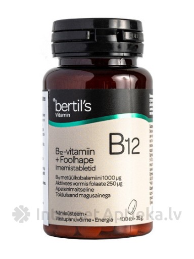 Bertil's Vitamin B12 + folijskābe, sūkājamās tabletes, 100 gb.