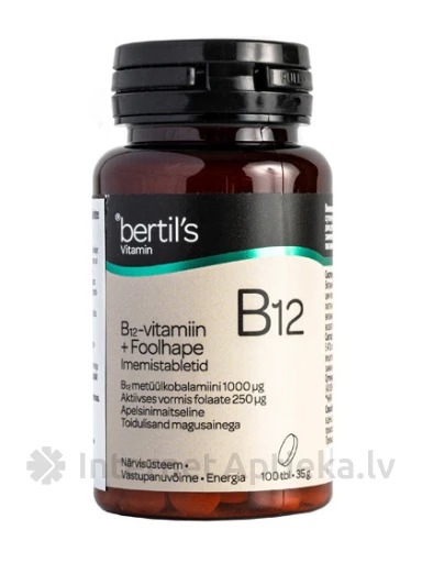 Bertil's Vitamin B12 + фолиевая кислота, сосательные таблетки, 100 таблеток | internetaptieka.lv