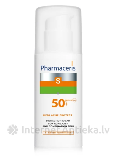 Pharmaceris S SPF50+ aizsargkrēms ādai ar akni, jaukta tipa vai taukainai ādai, 50 ml | internetaptieka.lv