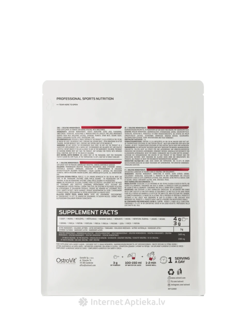 OstroVit Creatine Monohydrate Cherry Pulber, 300 g | internetaptieka.lv