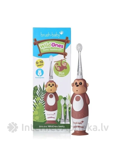 Brush-baby WildOnes Moneky uzlādējama soniskā zobu birste 0-10 gadiem, 1 gb. | internetaptieka.lv