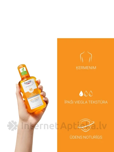 Eucerin Sun sensitive protect bezkrāsains izsmidzināms sauļošanās losjons spf 30, 200 ml | internetaptieka.lv
