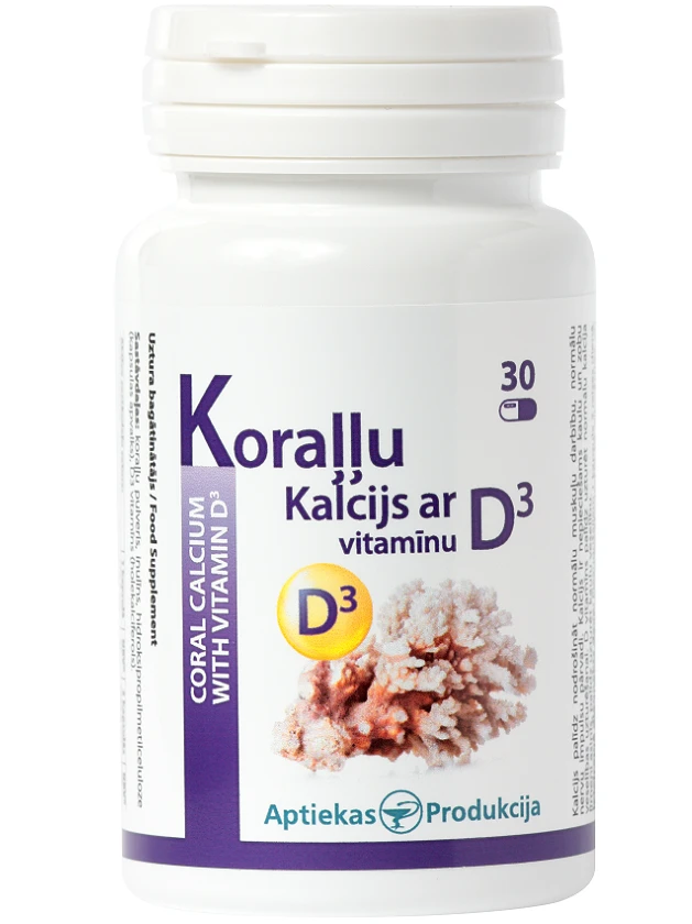 Koraļļu Kalcijs ar D3 vitamīnu, 30 kapsulas