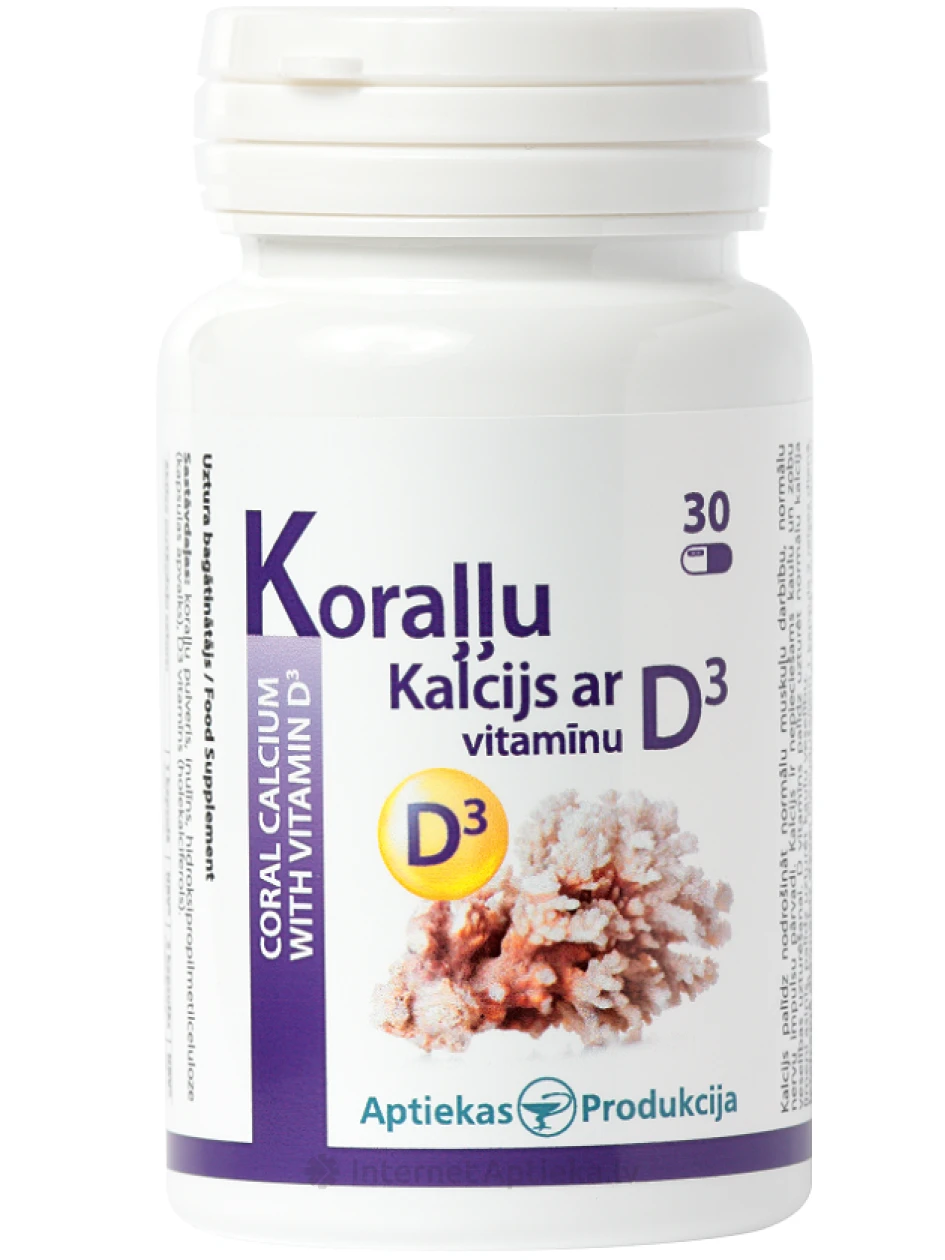 Koraļļu Kalcijs ar D3 vitamīnu, 30 kapsulas | internetaptieka.lv
