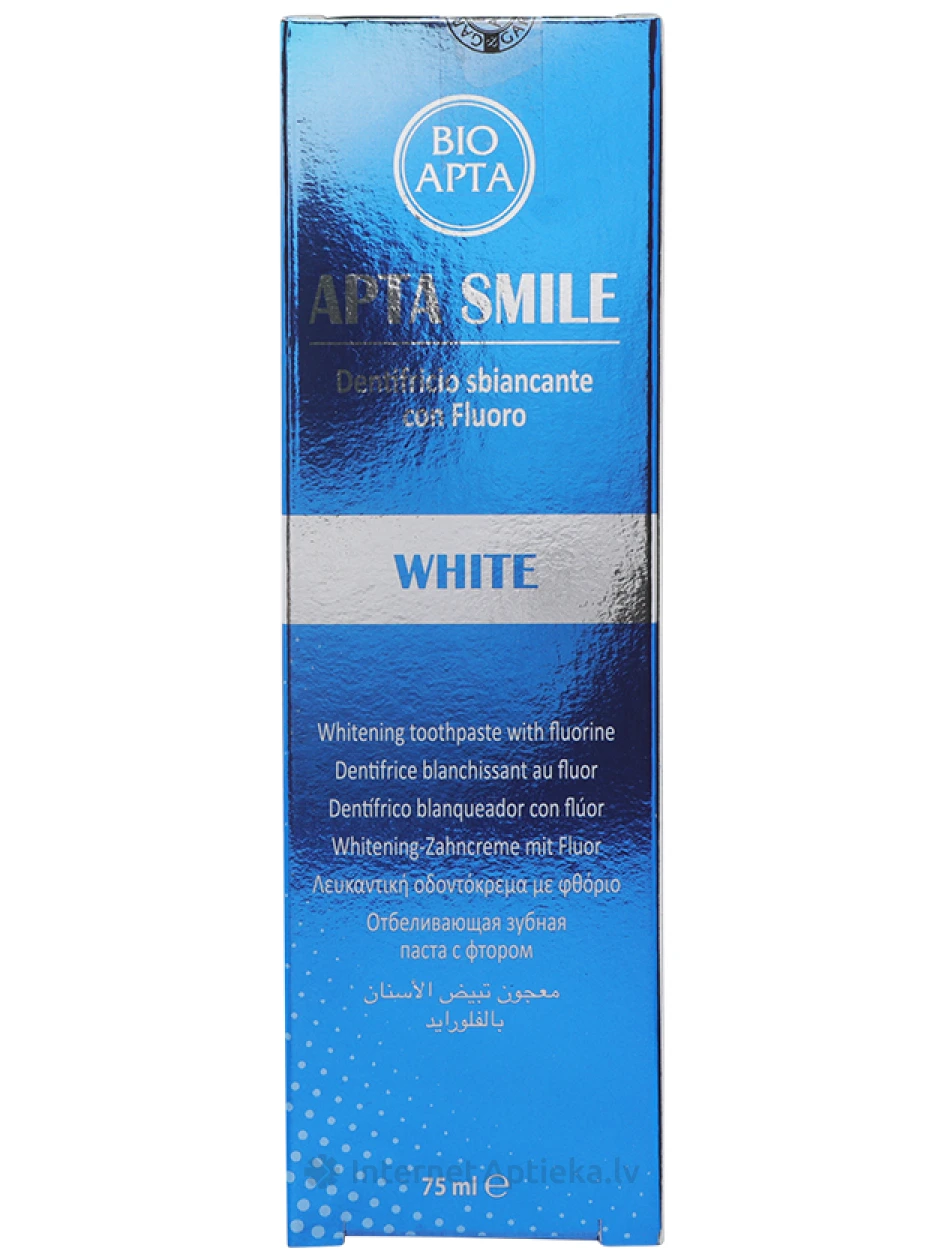 Aptasmile Baltinoša zobu pasta ar fluorīdu, 75 ml | internetaptieka.lv