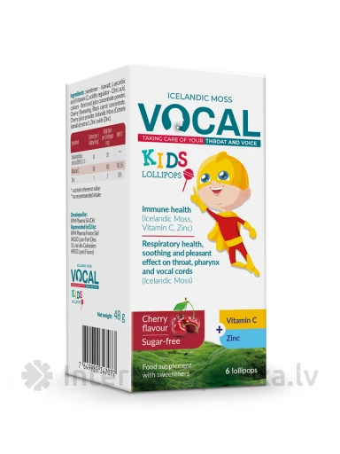 Vocal KIDS sūkājamās pastilas ar ķiršu garšu, 6 pastilas | internetaptieka.lv