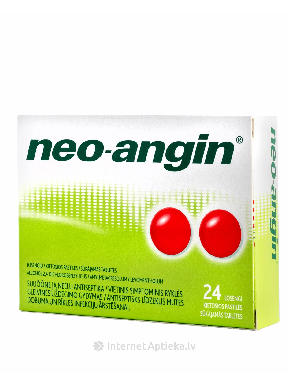Neo-angin, ar cukuru, 24 tabletes | internetaptieka.lv