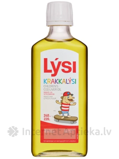 Lysi Laste tursamaksa õli mangoga ja tsitrusviljade maitsega, 240 ml | internetaptieka.lv