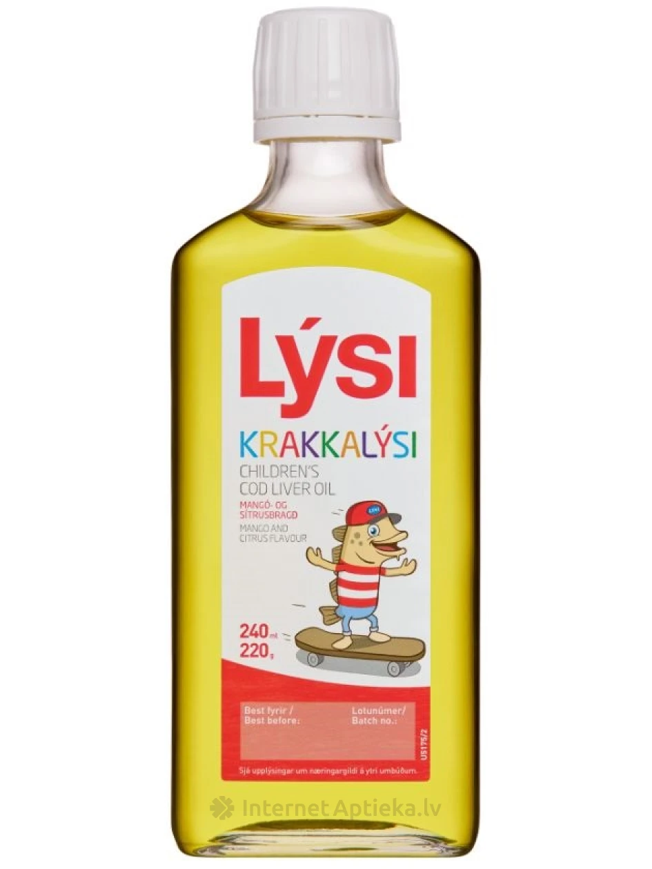Lysi Laste tursamaksa õli mangoga ja tsitrusviljade maitsega, 240 ml | internetaptieka.lv