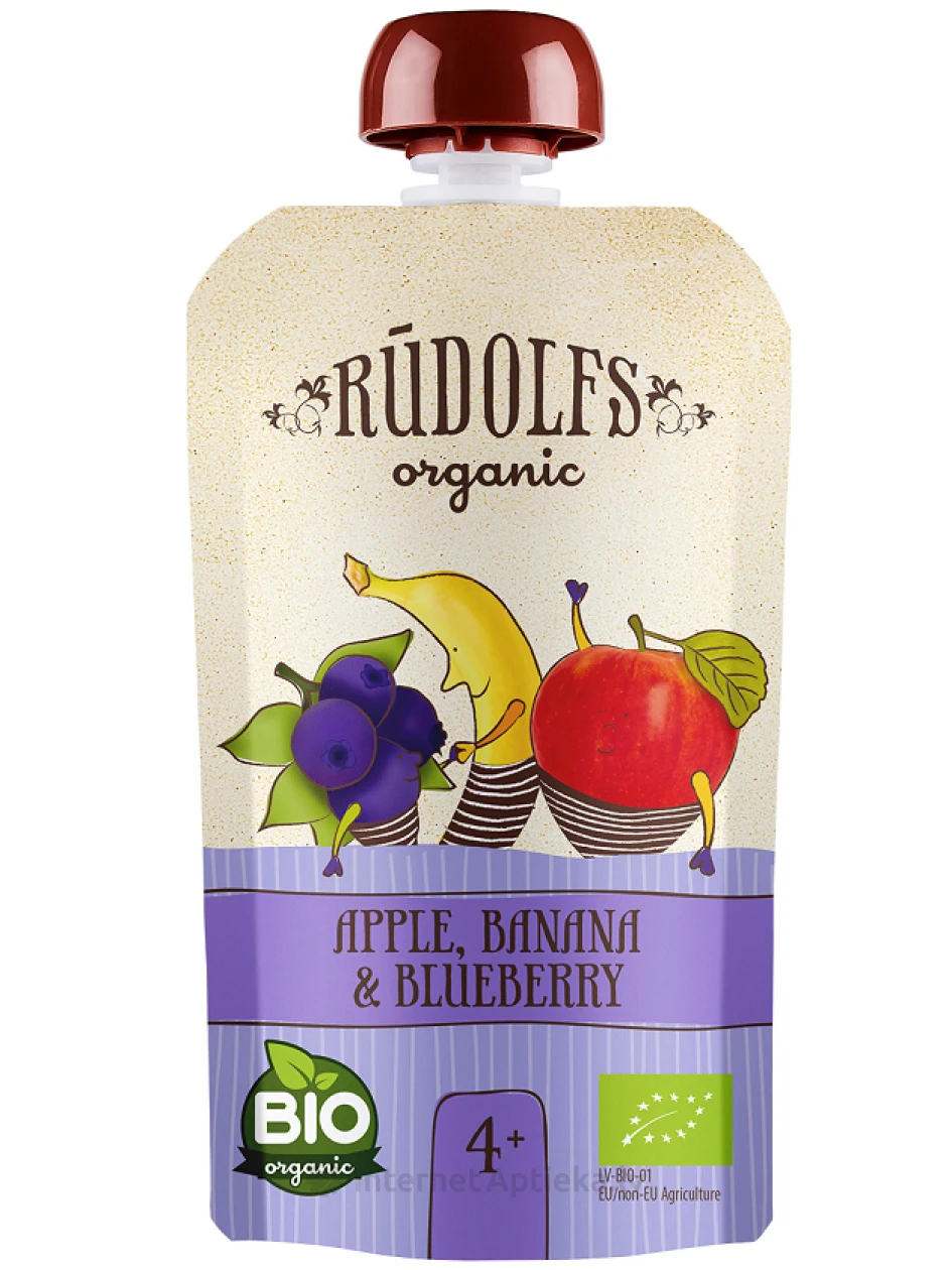Rūdolfs BIO Ābolu banānu melleņu biezenis DP, 110 g | internetaptieka.lv