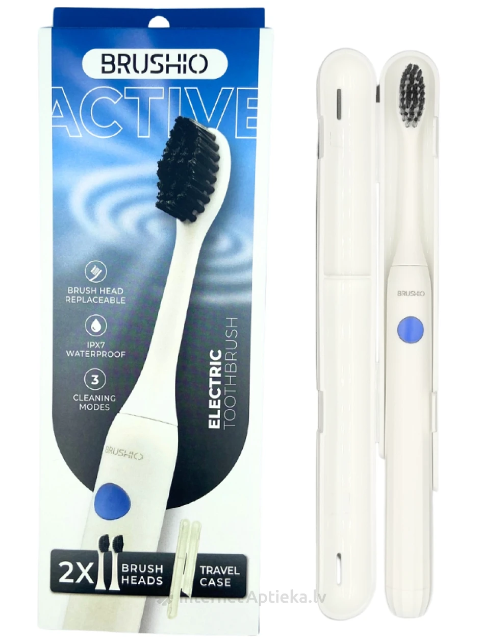 Brushio Active elektriskā zobu birste ar futlāri balta | internetaptieka.lv