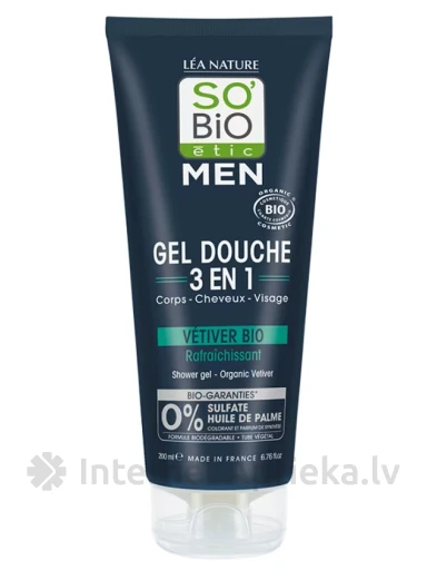 So Bio Vīriešu dušas želeja ar vetivēriju, 200 ml | internetaptieka.lv