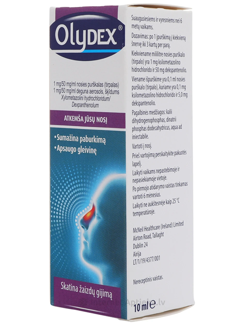 Olydex 1 mg / 50 mg / ml aэрозоль для носа, раствор, 10 мл | internetaptieka.lv