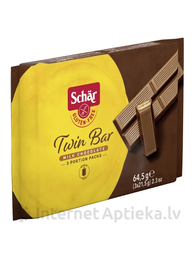 Schär Twin Bar bezglutēna vafeļu batoniņš šokolādes glazūrā, 3 x 21.5 g | internetaptieka.lv