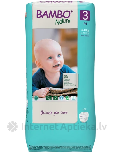 Bambo Nature детские подгузники, M 4-8 кг, 52 шт. | internetaptieka.lv
