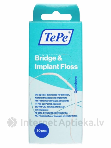 TePe Bridge & Implant Floss zobu diegs tiltu un implantu kopšanai, 30 gab. | internetaptieka.lv