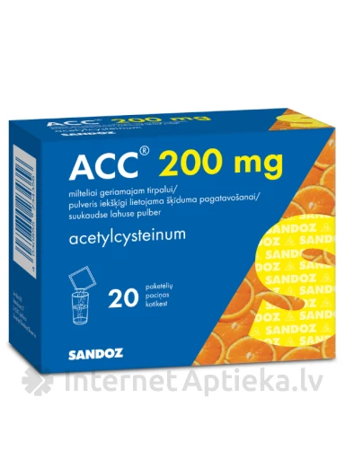 ACC 200 pulveris iekšķīgi lietojama šķīduma pagatavošanai, 20 paciņas | internetaptieka.lv