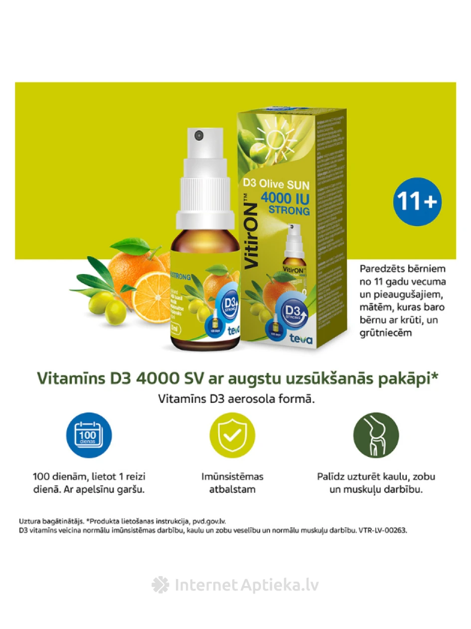 VitirON D3 Olive SUN 4000IU STRONG sprejs, 10 ml | internetaptieka.lv