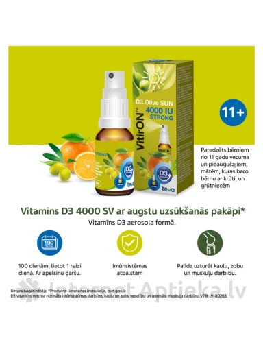 VitirON D3 Olive SUN 4000IU STRONG sprejs, 10 ml | internetaptieka.lv