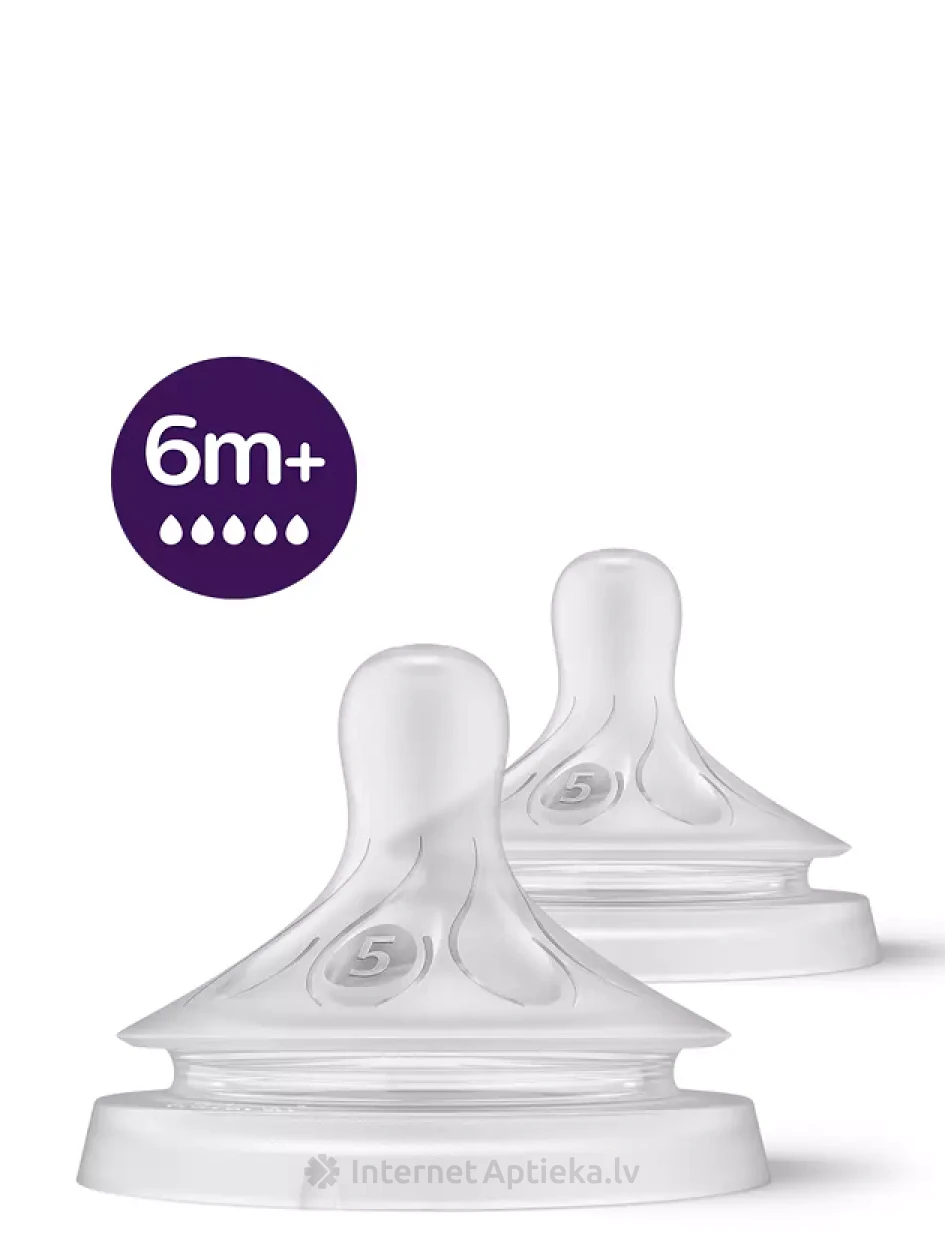 PHILIPS AVENT Силиконовые соски для бутылочек с быстрым потоком 6м+, 2 шт. | internetaptieka.lv