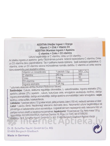 Additiva Heiser Ingwer karstais dzēriens Ingvers + Apelsīns, 10 paciņas | internetaptieka.lv