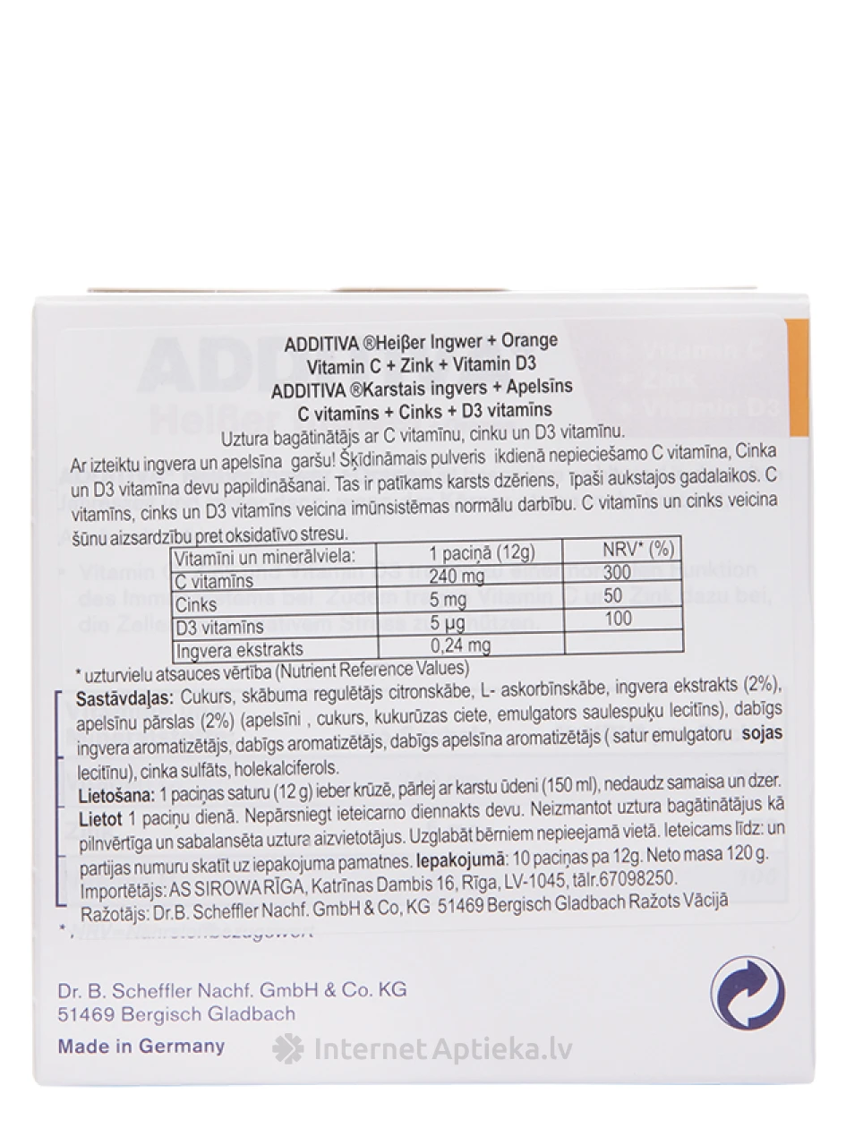 Additiva Heiser Ingwer karstais dzēriens Ingvers + Apelsīns, 10 paciņas | internetaptieka.lv