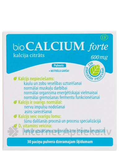 Bio Calcium Forte 600 mg pulveris, 30 paciņas | internetaptieka.lv