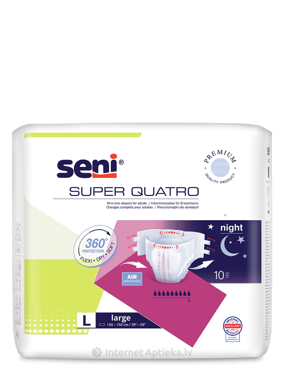 Seni Super Quatro L Night подгузники, 10 шт. | internetaptieka.lv