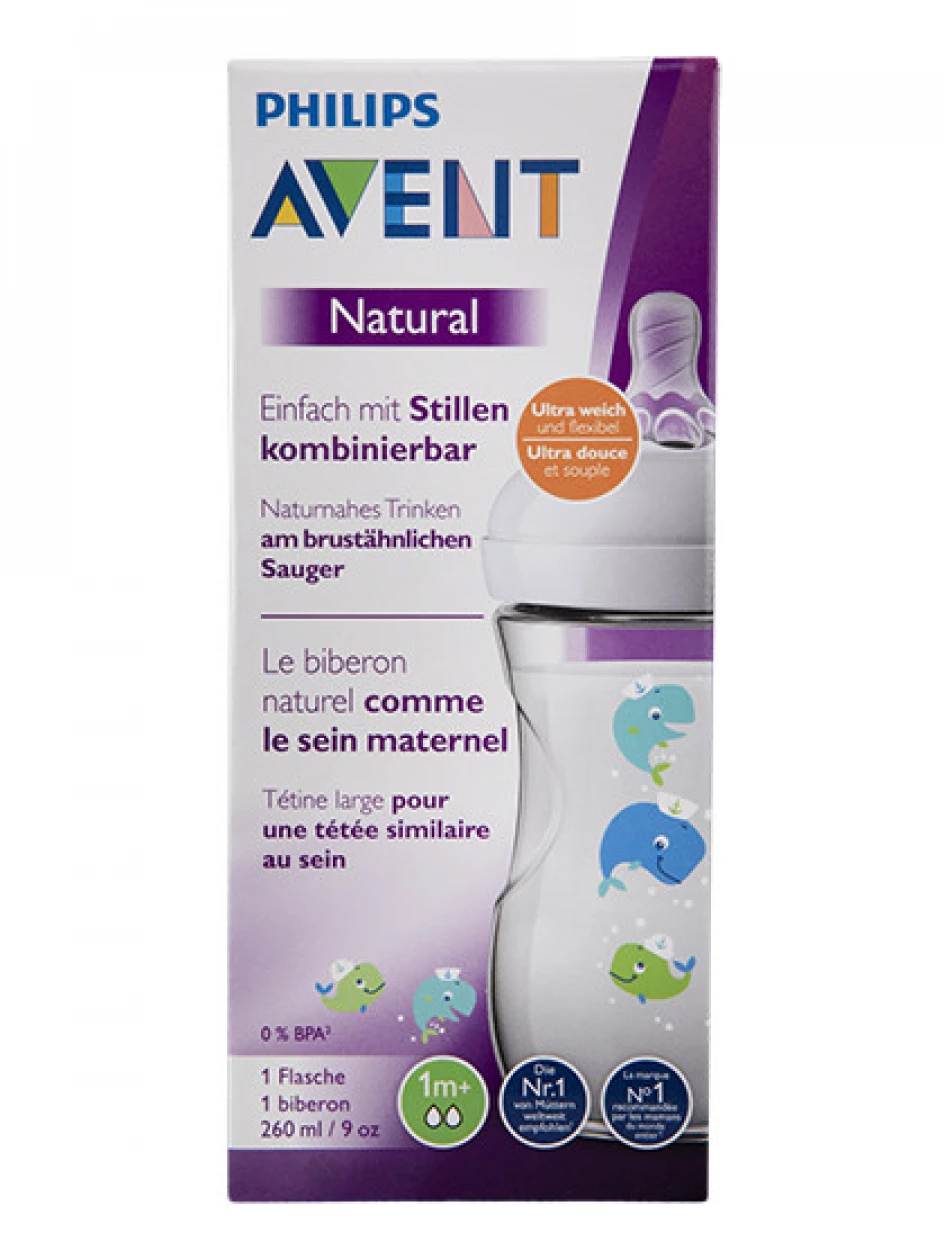 Philips Avent pudelīte Natural Whale 1M+, 260 ml