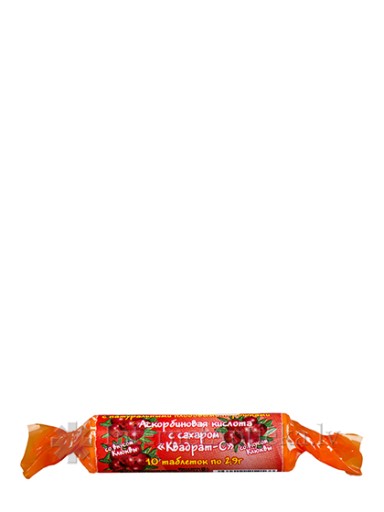 Аскорбиновая кислота с сахаром KVADRAT-S, со вкусом клюквы, 10 таблеток