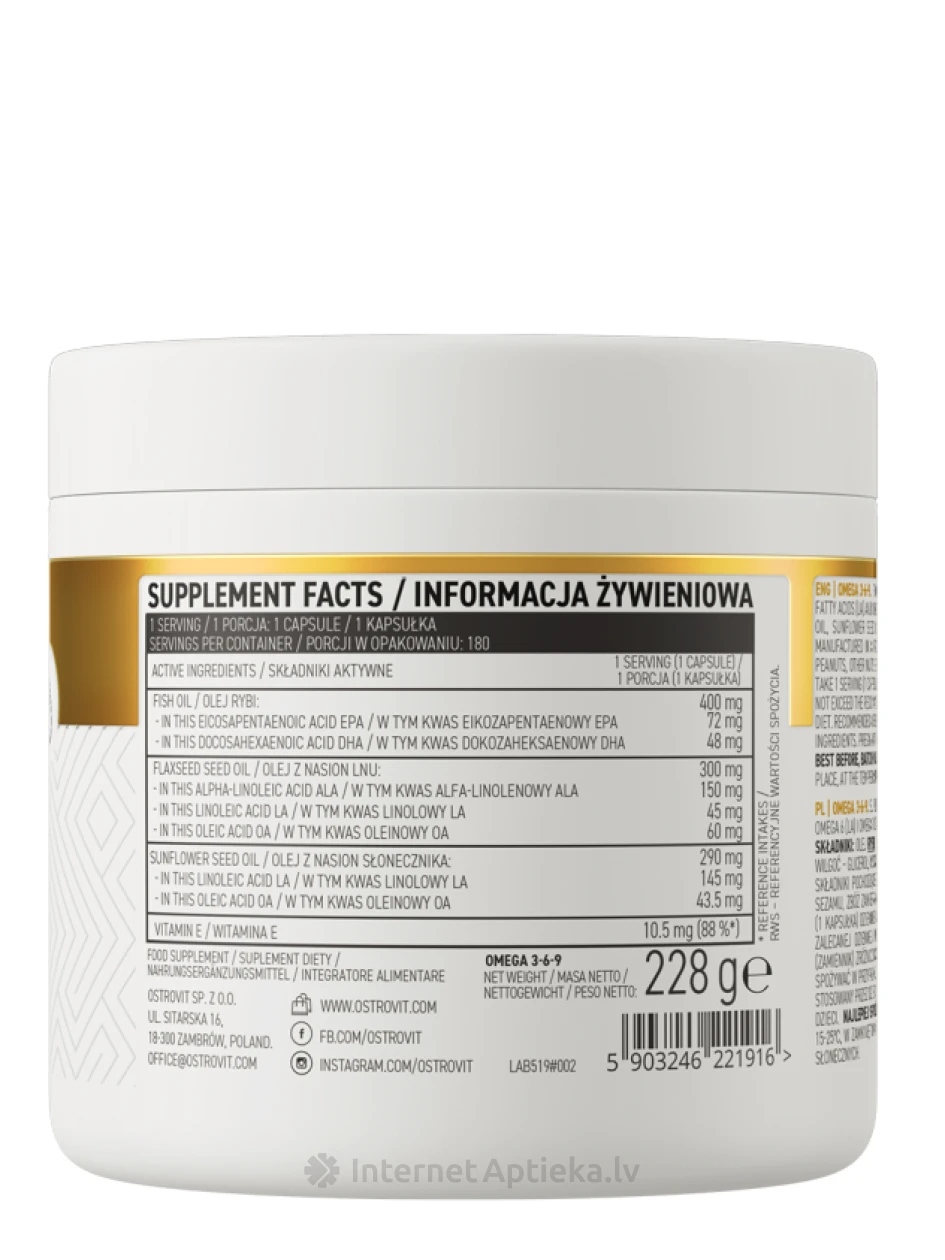 OstroVit Omega 3-6-9 kaps., 180 gb. | internetaptieka.lv