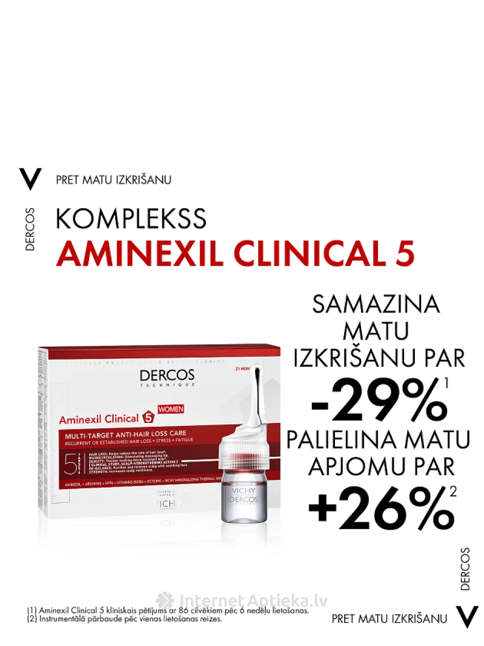 Vichy Dercos Aminexil средство от выпадения волос для женщин, ампулы, 6 мл x 21 шт. | internetaptieka.lv