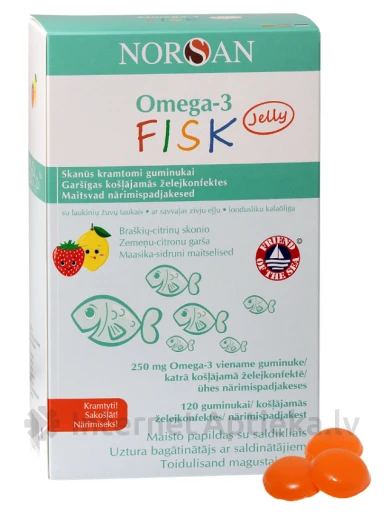 NORSAN OMEGA-3 FISK JELLY maasika ja sidruni maitsega, 120 želeekommi | internetaptieka.lv