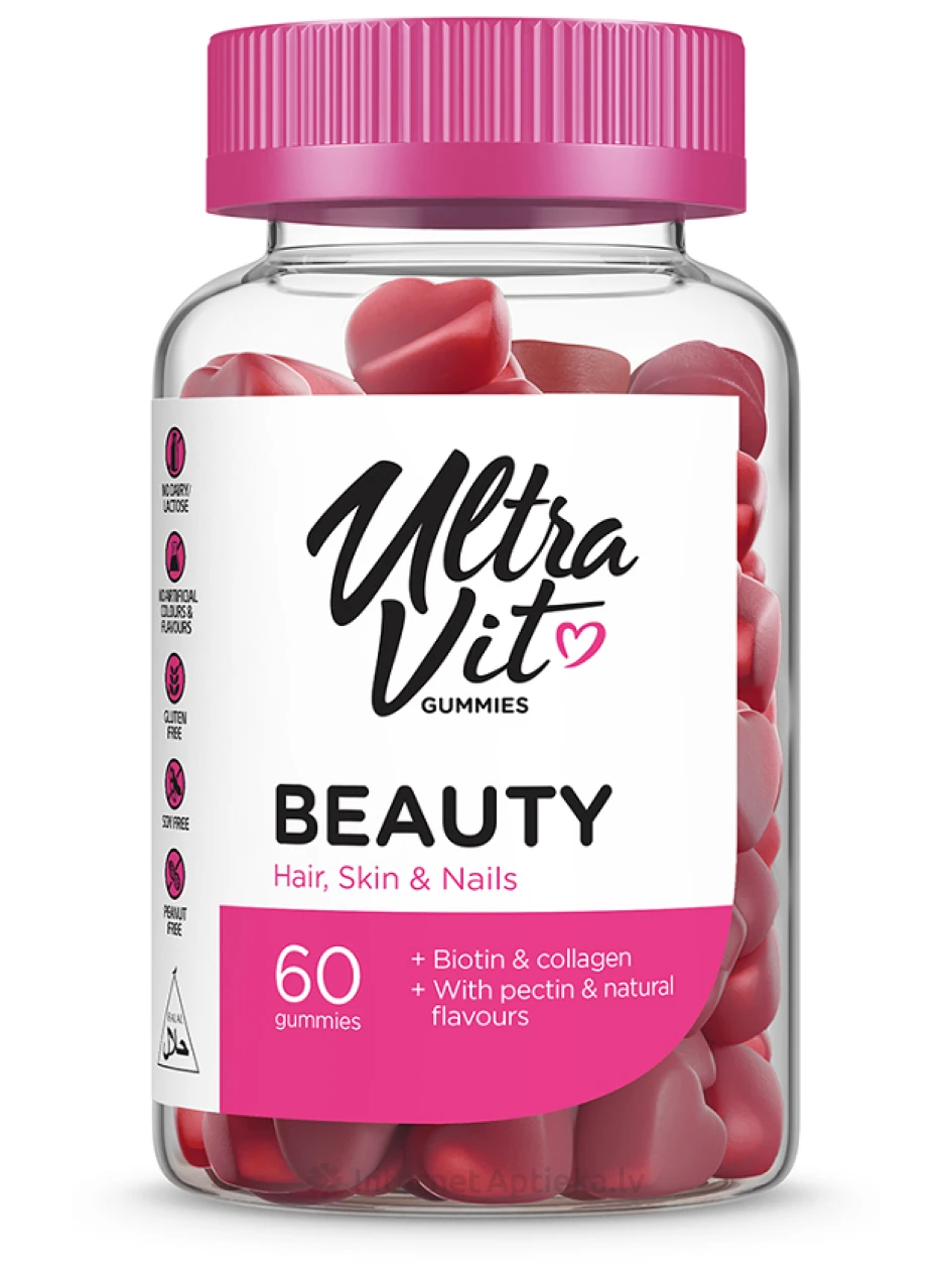 UltraVit Gummies Beauty košļājamās tabletes, 60 gb. | internetaptieka.lv