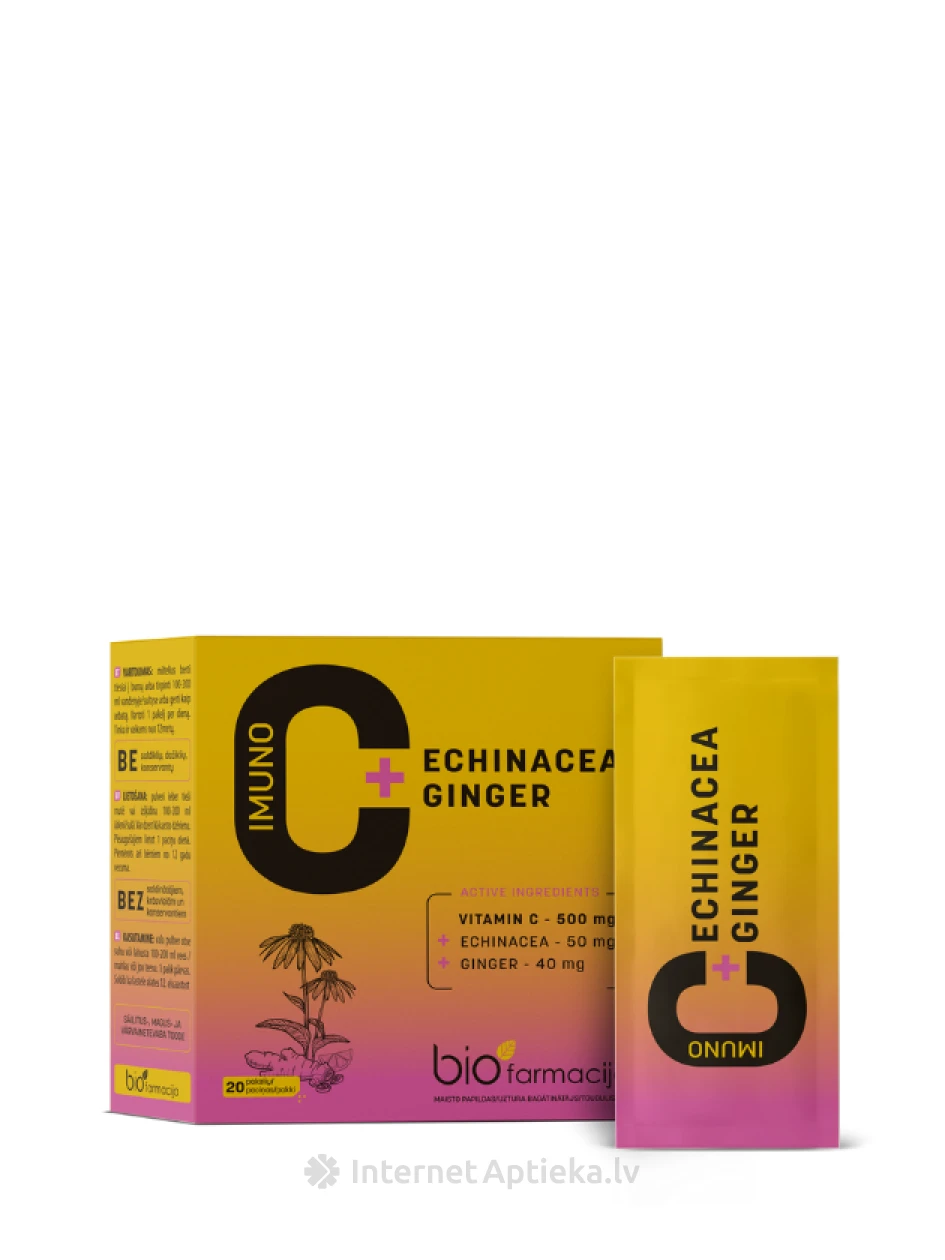 Biofarmacija Imuno C + Echinacea + Ginger paciņas, 20 gb. | internetaptieka.lv
