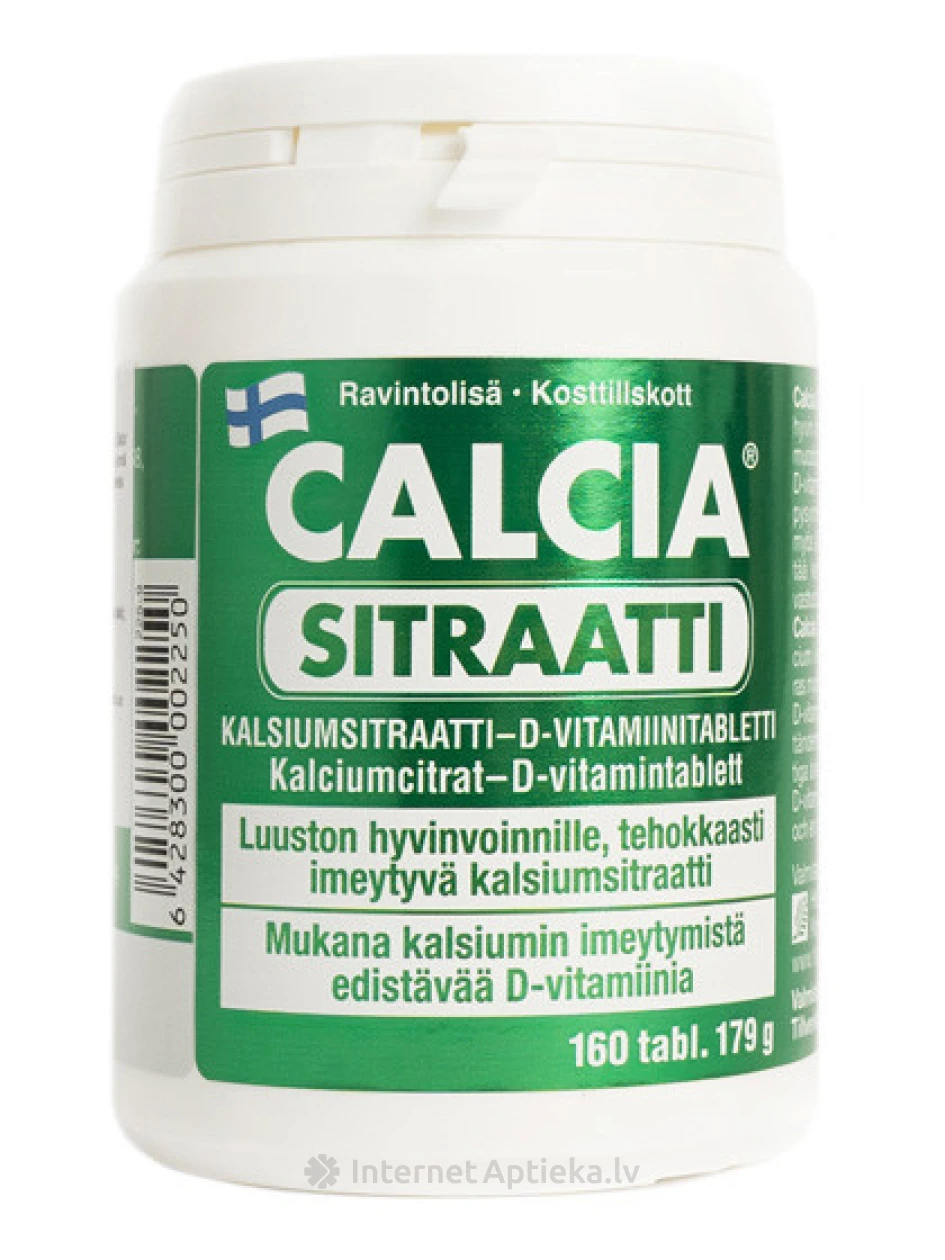CALCIA Sitraatti kaltsiumtsitraat + vitamiin D3, 160 tabletti | internetaptieka.lv