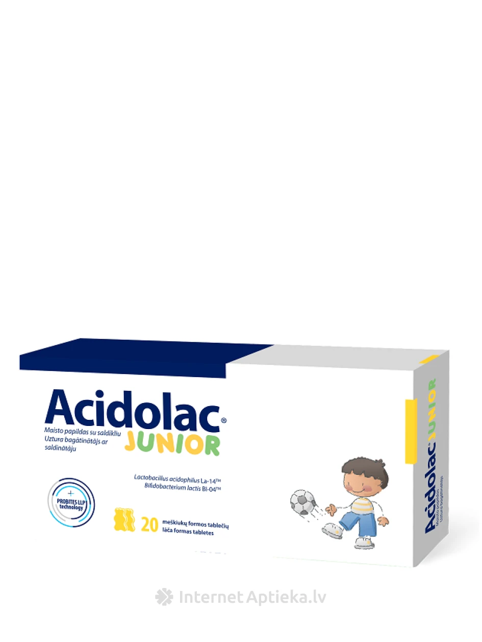 Acidolac® JUNIOR со вкусом белого шоколада, 20 жевательных таблеток | internetaptieka.lv
