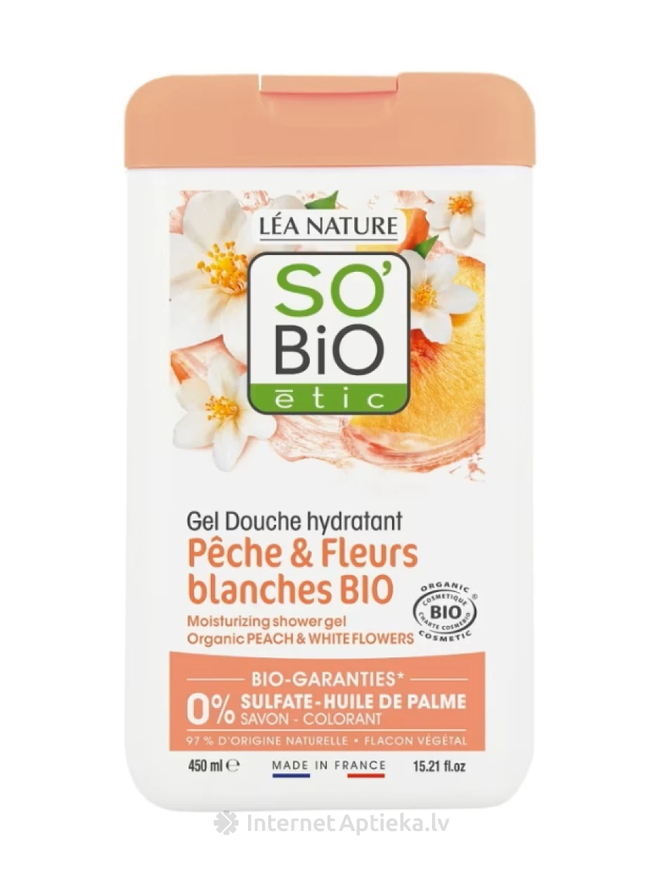 So Bio Mitrinošais dušas gels "Persiks un baltie ziedi", 450 ml | internetaptieka.lv