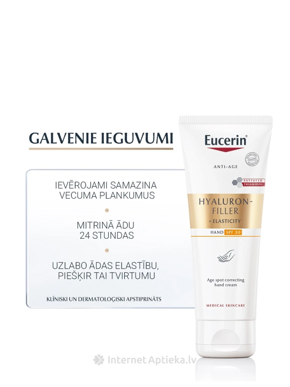 Eucerin Hyaluron-Filler + Elasticity крем для рук, коррекция возрастной пигментации SPF30, 75 МЛ | internetaptieka.lv