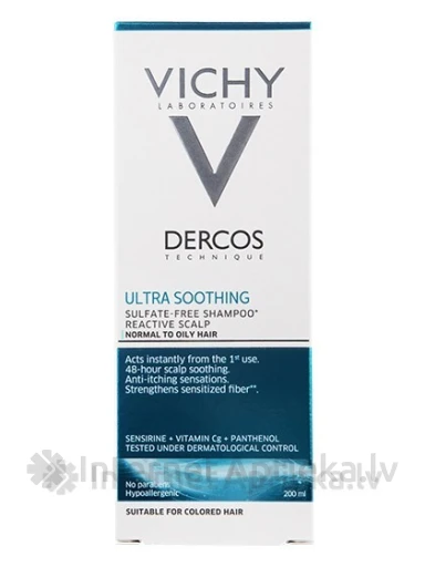 Vichy Dercos Ultra Soothing šampūns normāliem un taukainiem matiem, 200 ml | internetaptieka.lv