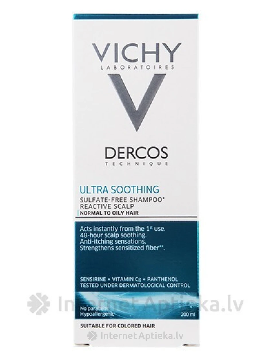 Vichy Dercos Ultra Soothing šampūns normāliem un taukainiem matiem, 200 ml | internetaptieka.lv