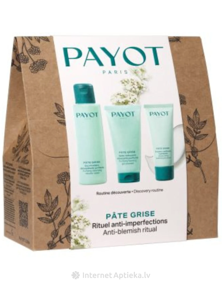 PAYOT Pate Grise komplekts (attīroša želeja 50ml+matējošs krēms 30ml+micelārais ūdens 100ml) | internetaptieka.lv