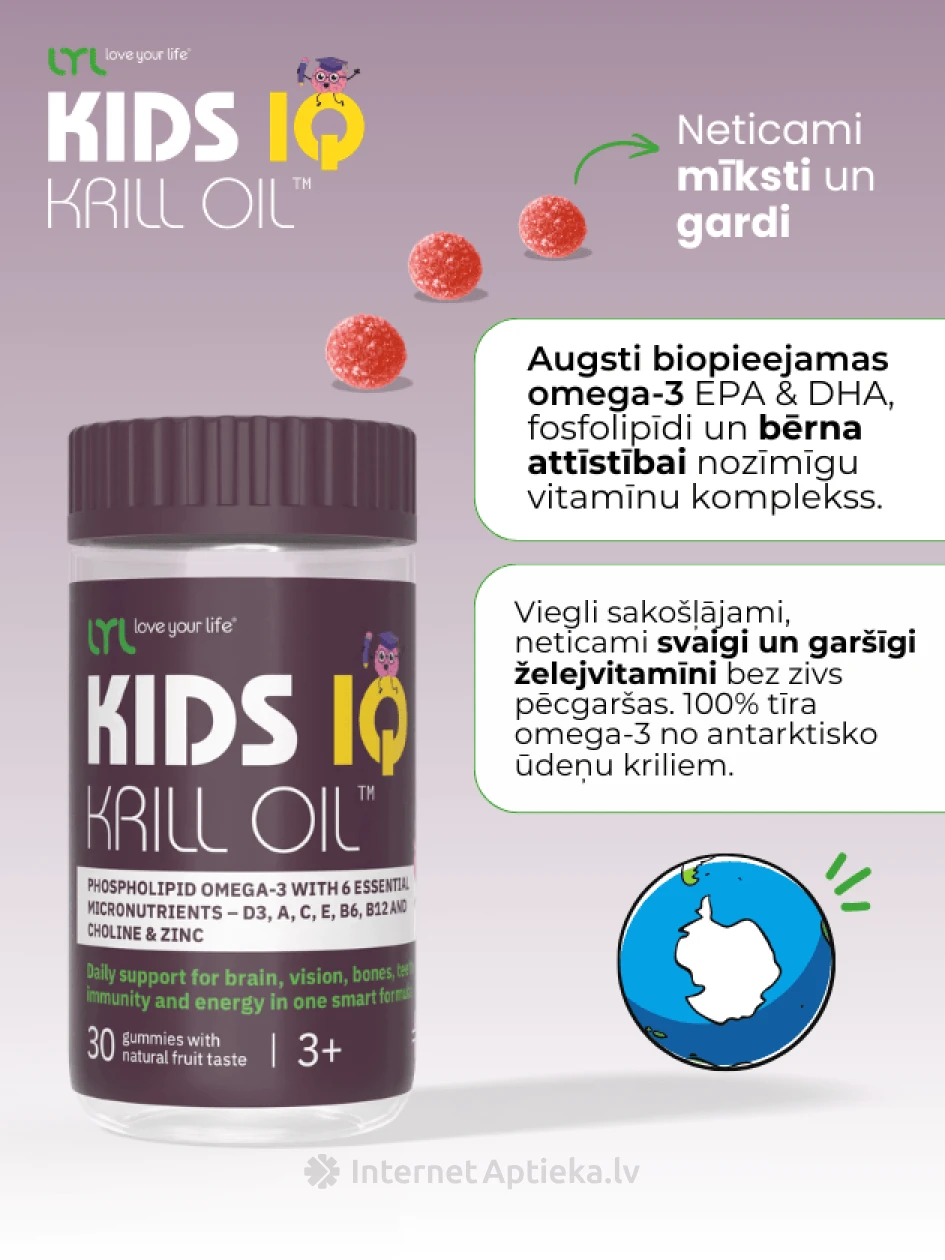 LYL KIDS IQ Krill Oil™️, 30 košļājamas pastilas ar augļu garšu | internetaptieka.lv