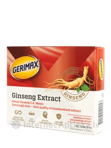 Gerimax Ginseng Extrakt, 30 таблеток | internetaptieka.lv