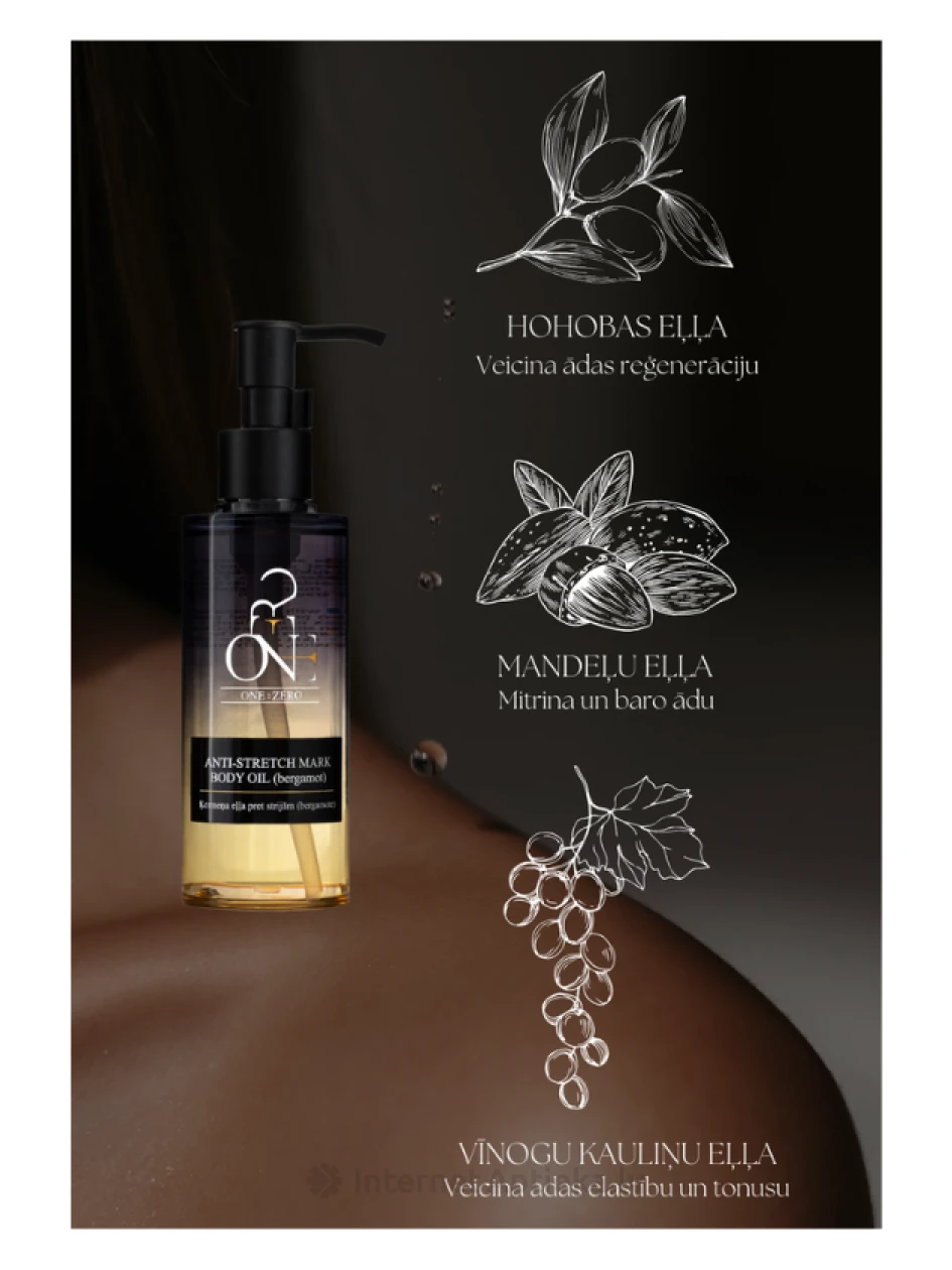 ONE:ZERO Kehaõli venitusarmide vastu (bergamot), 150 ml | internetaptieka.lv