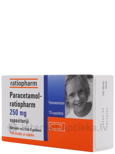 Парацетамол Paracetamol-ratiopharm 250 мг, 10 суппозиториев | internetaptieka.lv