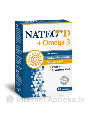 Nateo D Plus витамин D3 SV4000 + Omega-3, 60 капсул | internetaptieka.lv
